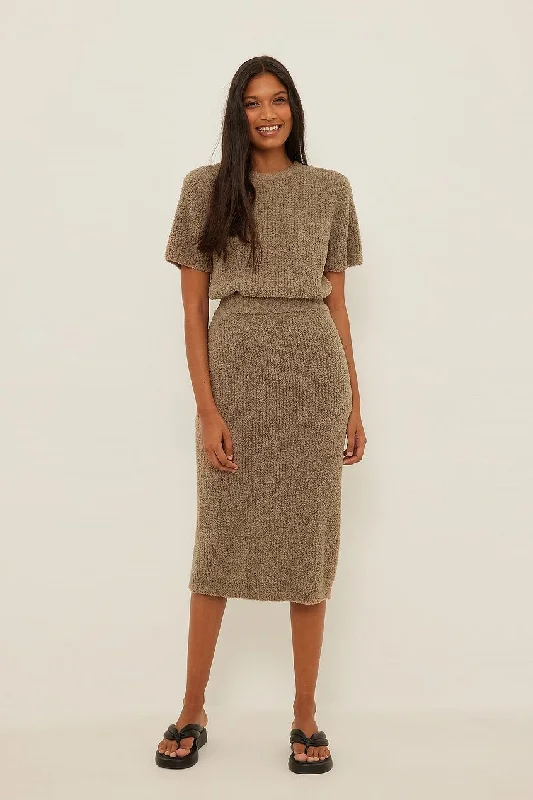 Fuzzy Knitted Midi Skirt velvet skirt luxury