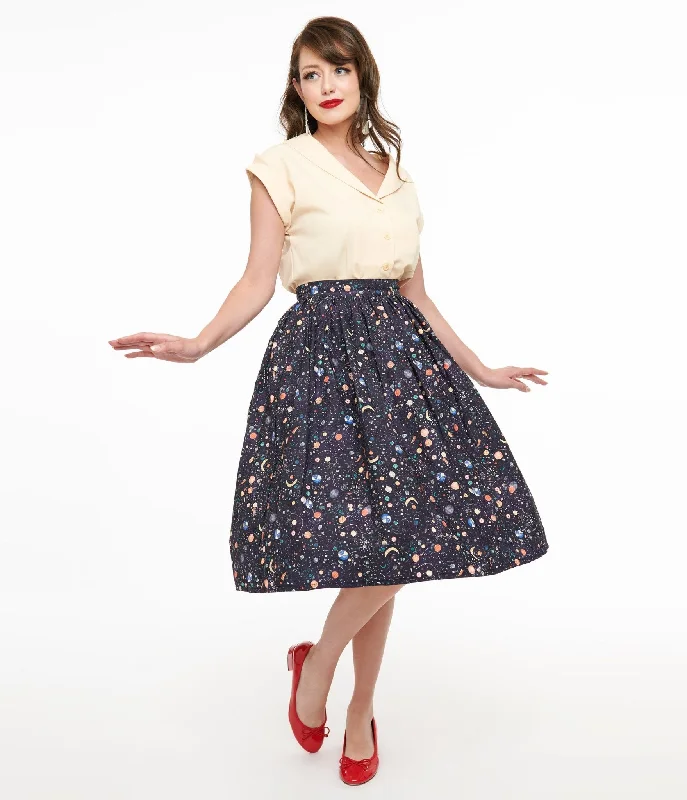 Unique Vintage Space Print Gellar Swing Skirt low waist skirt