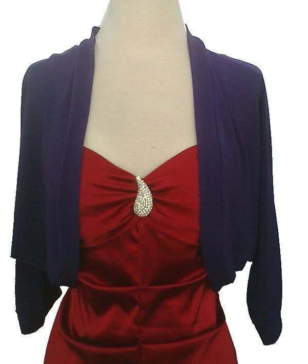 Mid Length Purple Bolero Jacket Stretch Shrug Bridal Wedding Jacket Hoodie Zip-Up Jacket Button-Up Jacket
