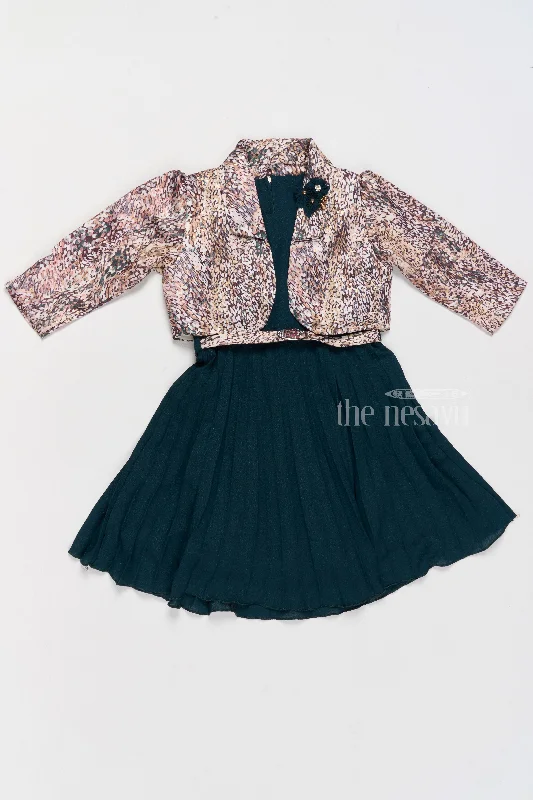 Elegant Girls Party Frock with Pleated Skirt and Stylish Jacket Toggled Jacket Drawstring Jacket Belted Jacket