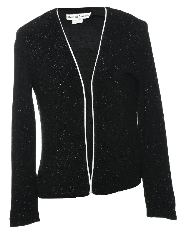Classic Black Sparkly Contrast Trim Evening Jacket - S Lace Jacket Ribbed Jacket Sequined Jacket