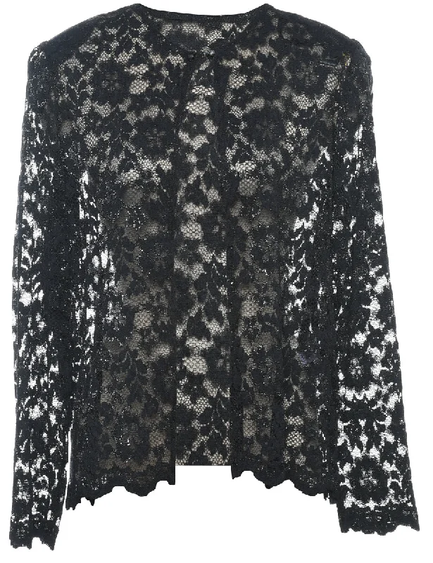 Black Lace Evening Jacket - M Tailored Jacket Straight Jacket A-Line Jacket