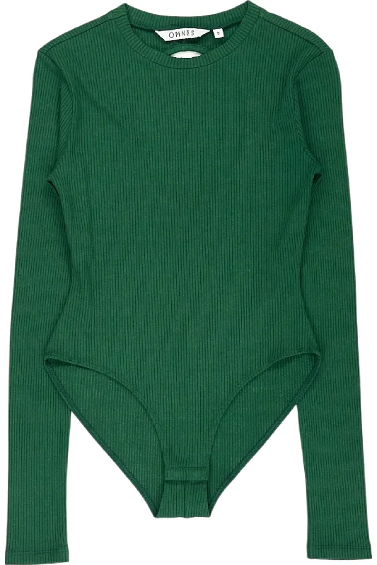 Omnes Green Ribbed Bodysuit Trendy Sleeveless Bodysuit