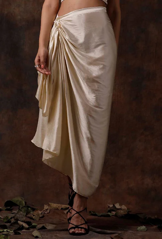 Off white Stitched Drape Satin Skirt chiffon skirt airy