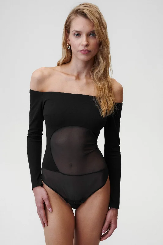 Bombshell Bodysuit Black Stylish Bodysuit with Faux Fur