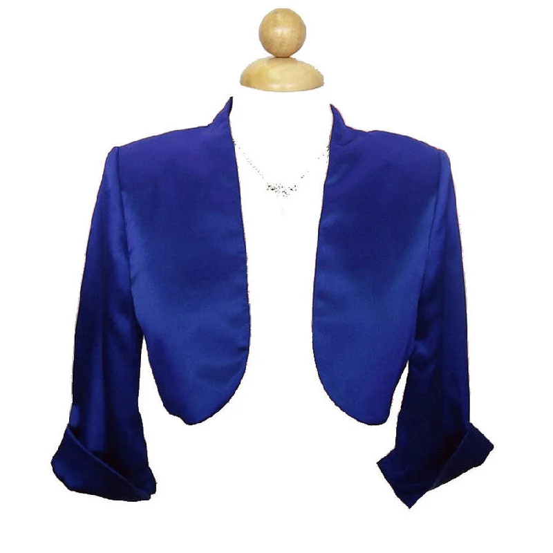Mid Length Sleeve Royal Blue Satin Bolero Jacket Shrug Wool Fabric Cashmere Fabric Tweed Fabric