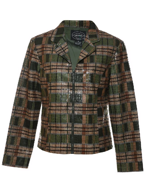 Dark Green & Brown Checked 1990s Jacket - M Striped Jacket Polka Dot Jacket Floral Jacket