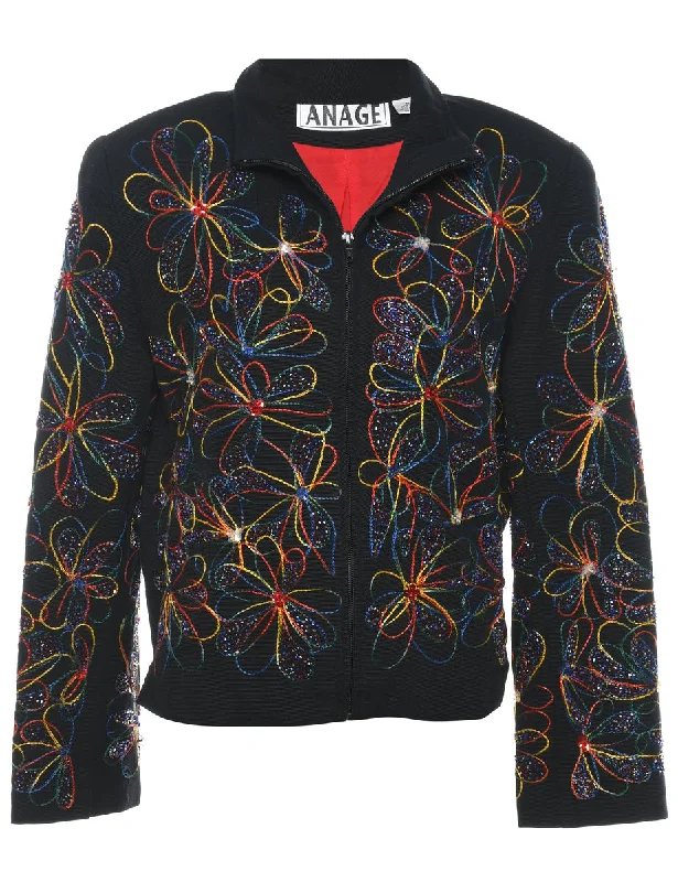 Embroidered Floral Multi-Colour Jacket - M Front Pockets Side Pockets Patch Pockets
