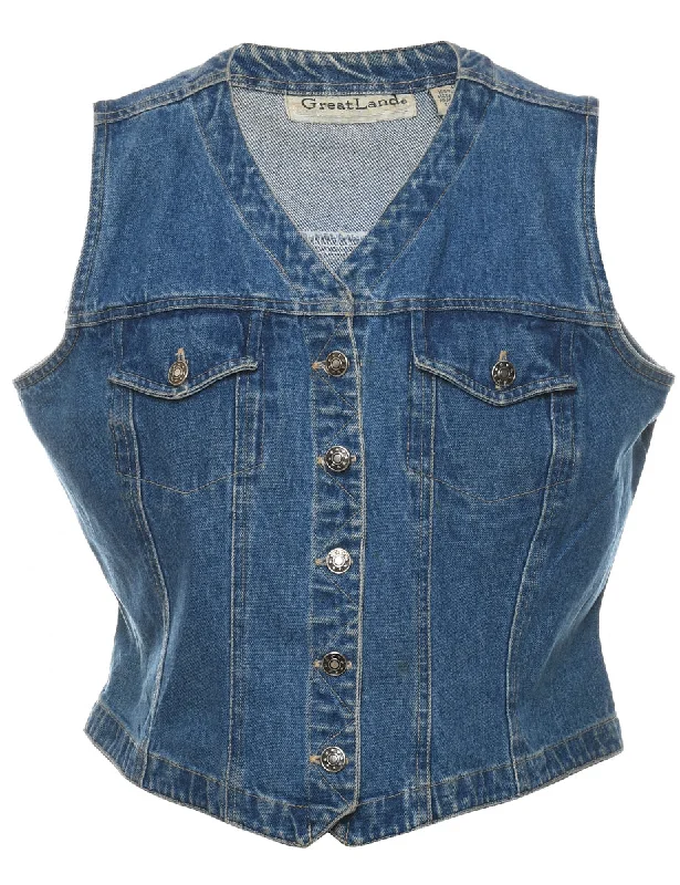 Medium Wash Denim Jacket Vest - L Knit Fabric Woven Fabric Fleece Fabric
