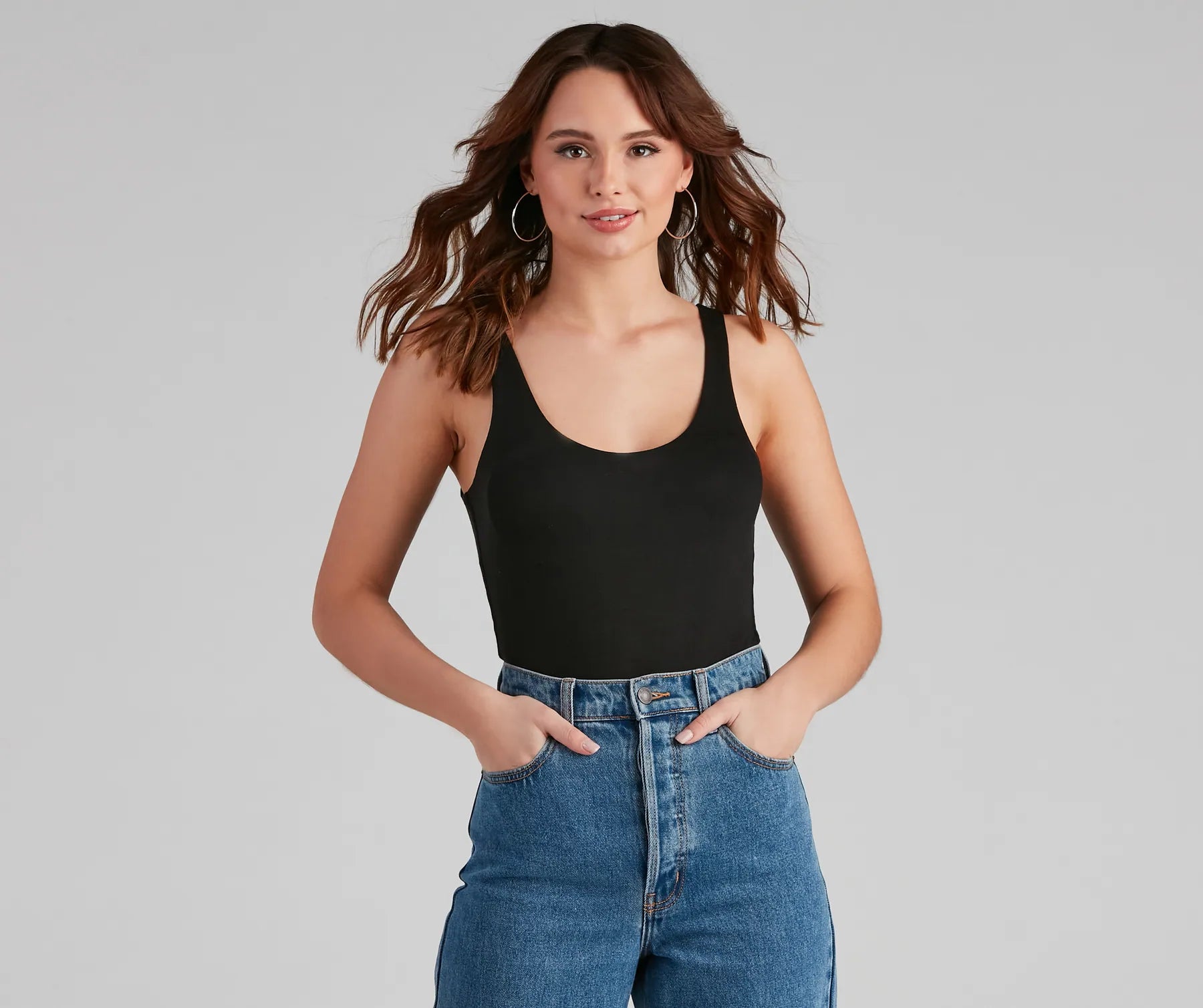 Basic Needs Scoop Neck Bodysuit Comfortable T-shirt Bodysuit