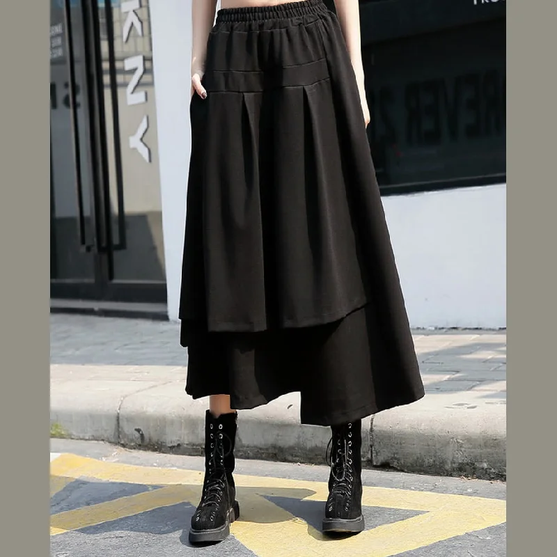 baggy black cotton shift skirt plus size holiday skirt elastic waist baggy New asymmetrical design autumn skirt vintage skirt charm