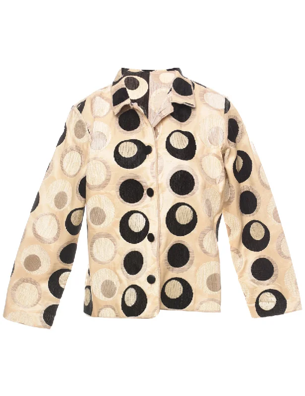 Patterned 1970s Style Black & Off-White Tapestry Jacket - L Faux Fur Jacket Real Fur Jacket Shearling Jacket