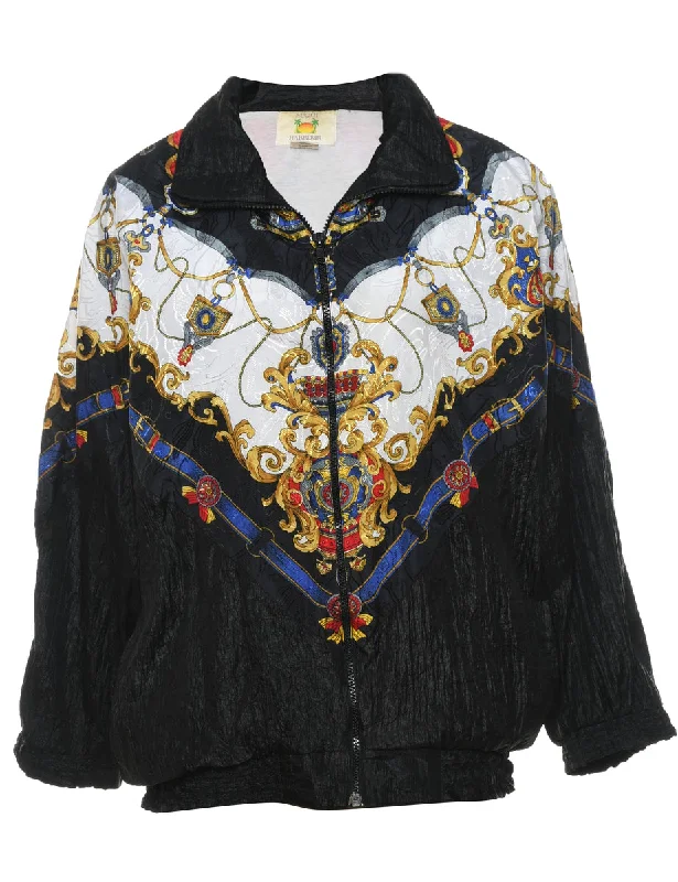 Patterned Zip-Front Multi-Colour Nylon Jacket - S Toggled Jacket Drawstring Jacket Belted Jacket