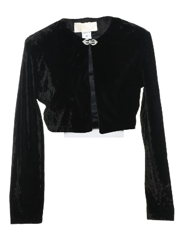 Cropped Black Velvet Evening Jacket - M Plaid Jacket Tartan Jacket Houndstooth Jacket