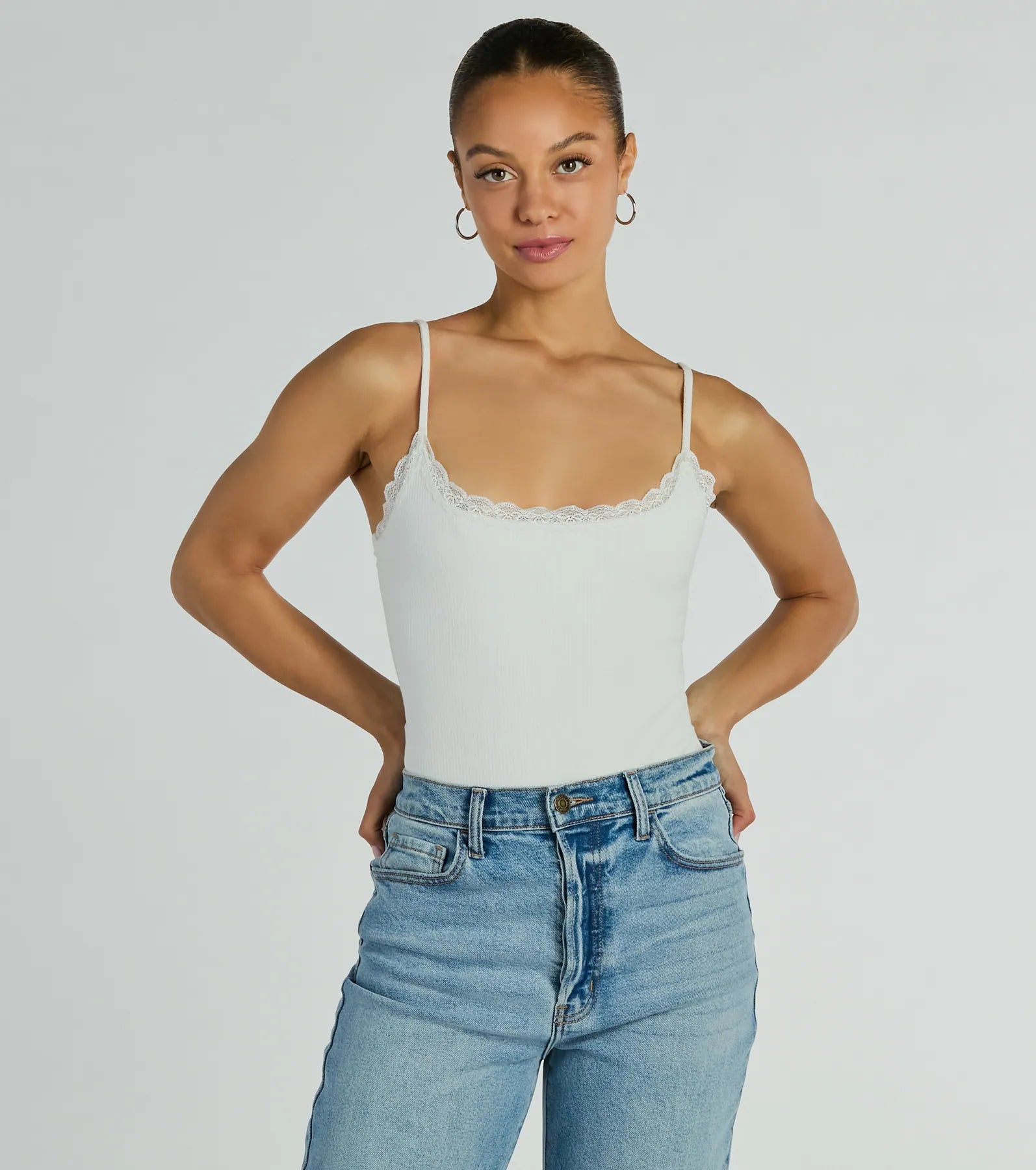 Easy Stunner Sleeveless Lace Trim Bodysuit Stylish Faux Leather Bodysuit