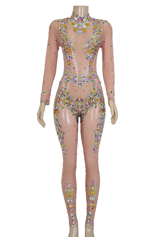 "Tempting" performance rhinestone bodysuit Fashionable Bodysuit for Date Night