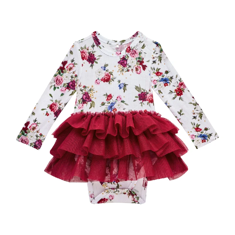 Posh Peanut Long Sleeve Tulle Skirt Bodysuit / Ribbed - Philippa Comfortable Adjustable Strap Bodysuit
