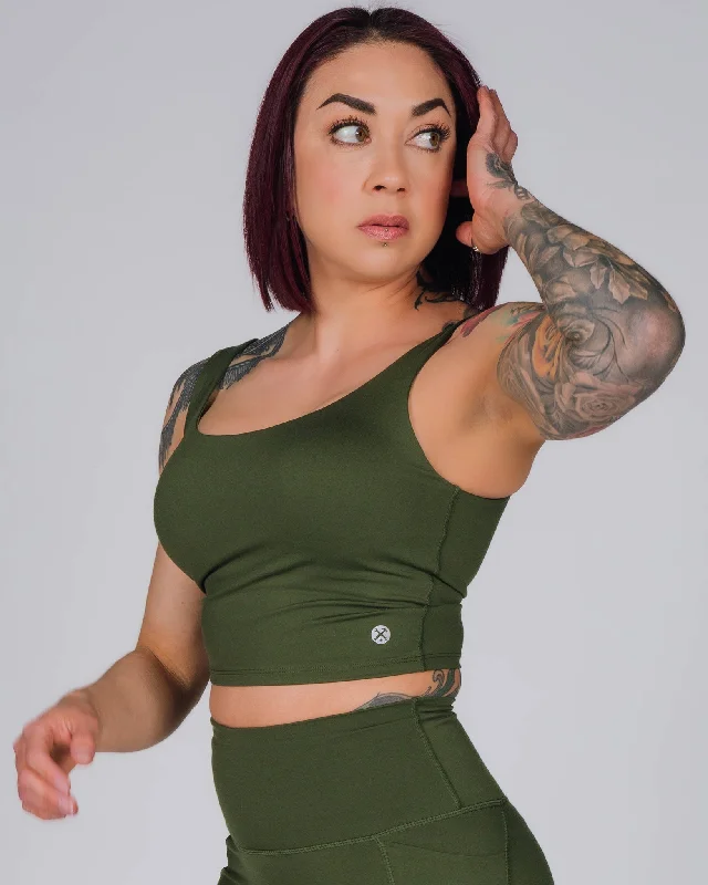Women's Classic Crop Top - O.D. Green Graphic Embroidered Appliqued