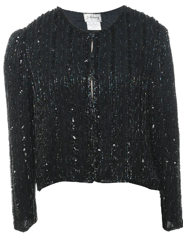 Silk Beaded Evening Jacket - L Faux Fur Jacket Real Fur Jacket Shearling Jacket