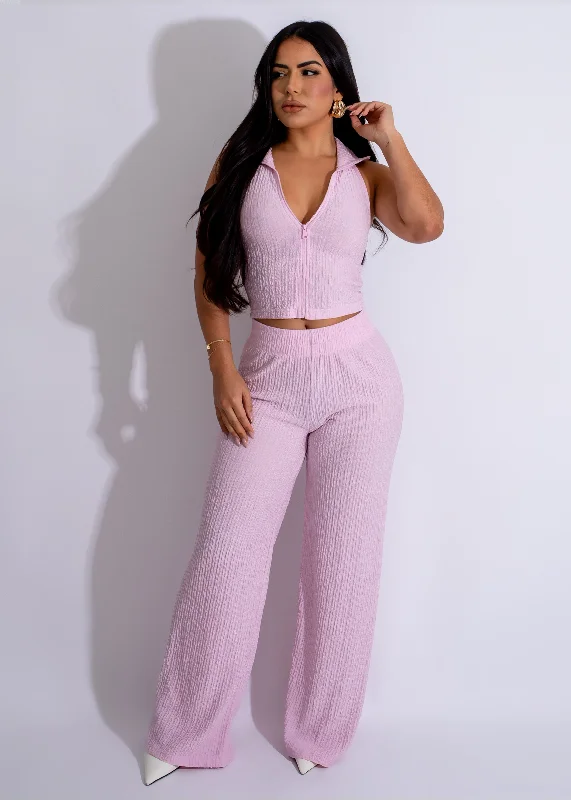 IRIS-2SP - WRINKLE TEXTURED CROP TOP & PANTS SET Crop Top Seamless Stretchy