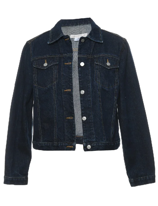 Evan Picone 1990s Handpainted Indigo Denim Jacket - M Insulated Jacket Fitted Jacket Loose Jacket