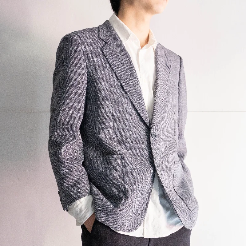 around 1990s Japan vintage navy × white check tailored jacket Notch Collar Jacket Peter Pan Collar Jacket Cowl Neck Jacket