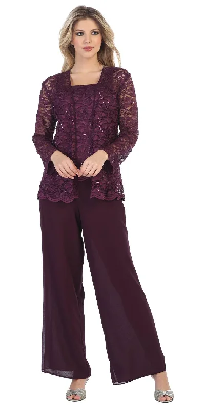 Sally Fashion 8850 Pant Suit Set Includes Jacket and Top Front Pockets Side Pockets Patch Pockets