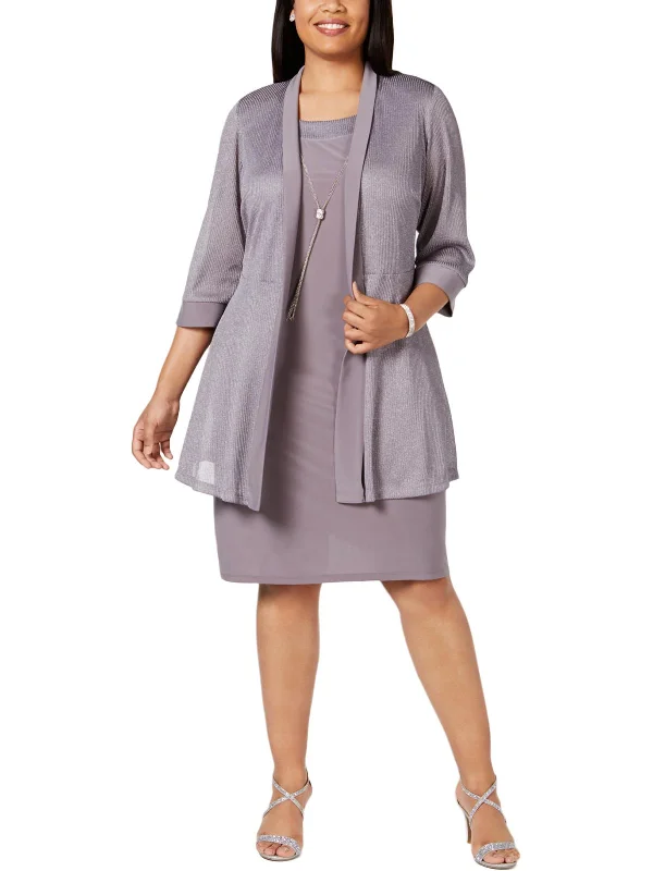 Plus Womens Jacket Evening Two Piece Dress Knit Fabric Woven Fabric Fleece Fabric