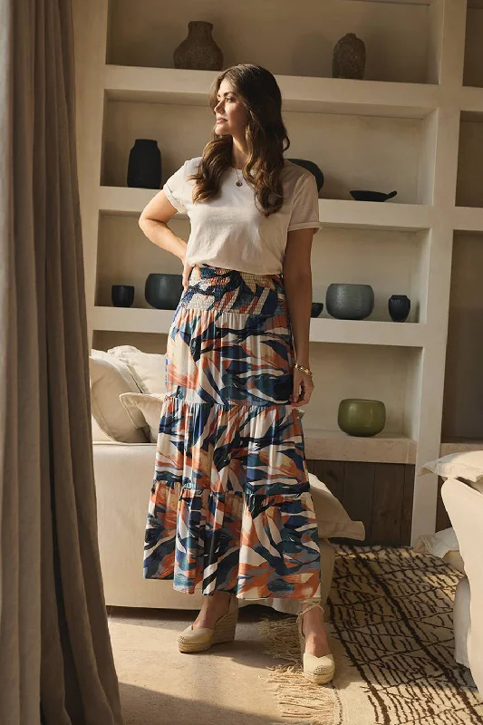 Printed Tiered High Waist Maxi Skirt velvet skirt glossy