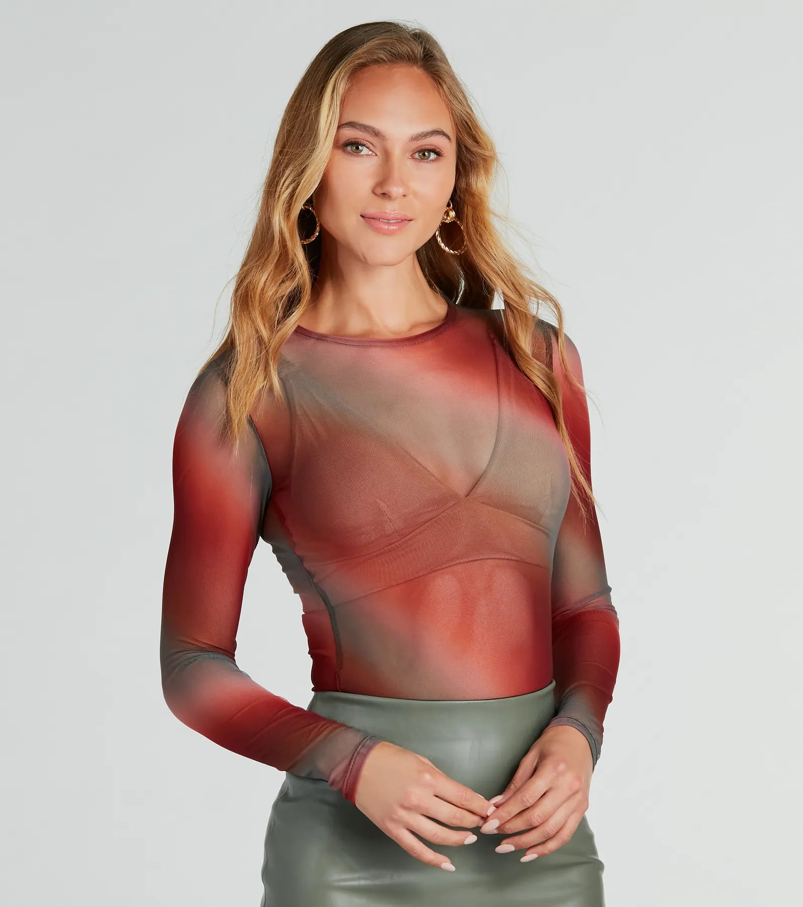 Here To Allure Ombre Sheer Mesh Bodysuit Fashionable Embellished Bodysuit