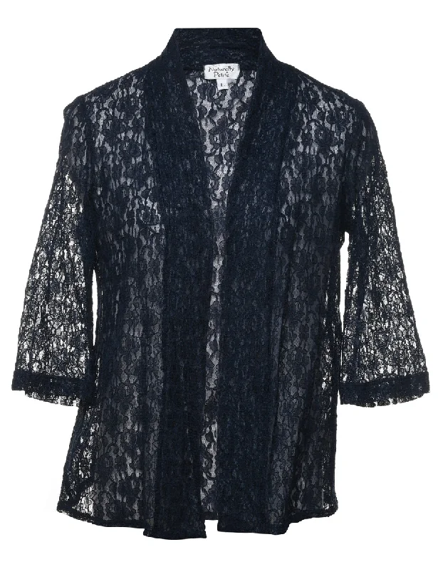 Floral Pattern Navy Lace Jacket - S Rayon Fabric Velvet Fabric Corduroy Fabric