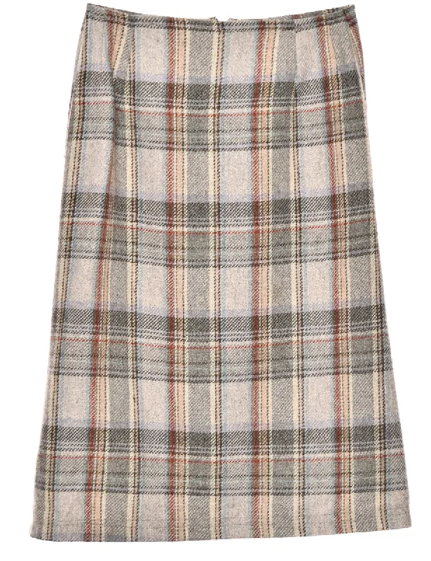 Checked Grey Midi Skirt - M velvet skirt plush