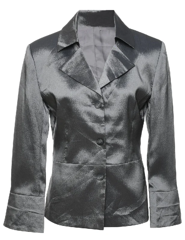 Silver Metallic Evening Jacket - M Wool Fabric Cashmere Fabric Tweed Fabric