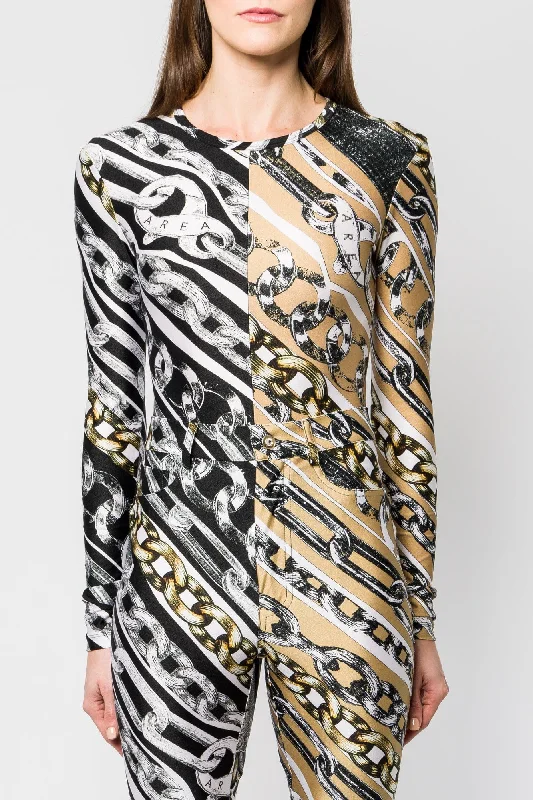 Area Chain Printed Bodysuit Trendy Bodysuit with Cutouts