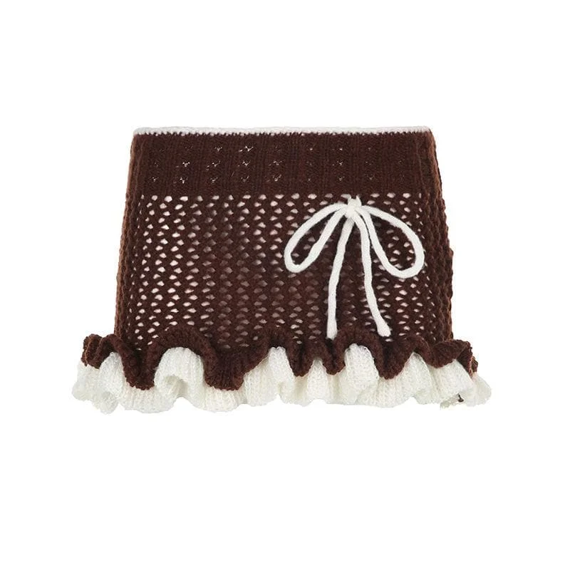 Ruffle contrast crochet low rise mini skirt seamless skirt comfort