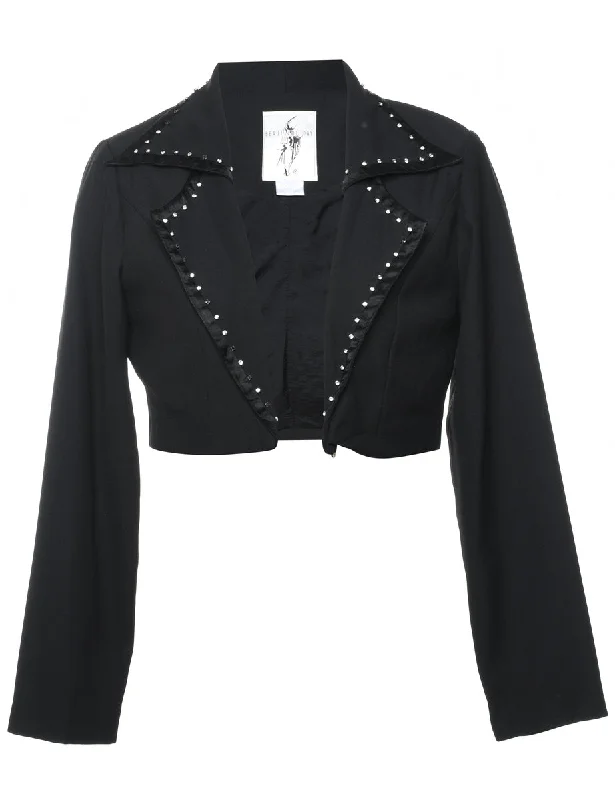 Cropped Black Diamonte Detail Jacket - S Fitted Jacket Loose Jacket Oversized Jacket