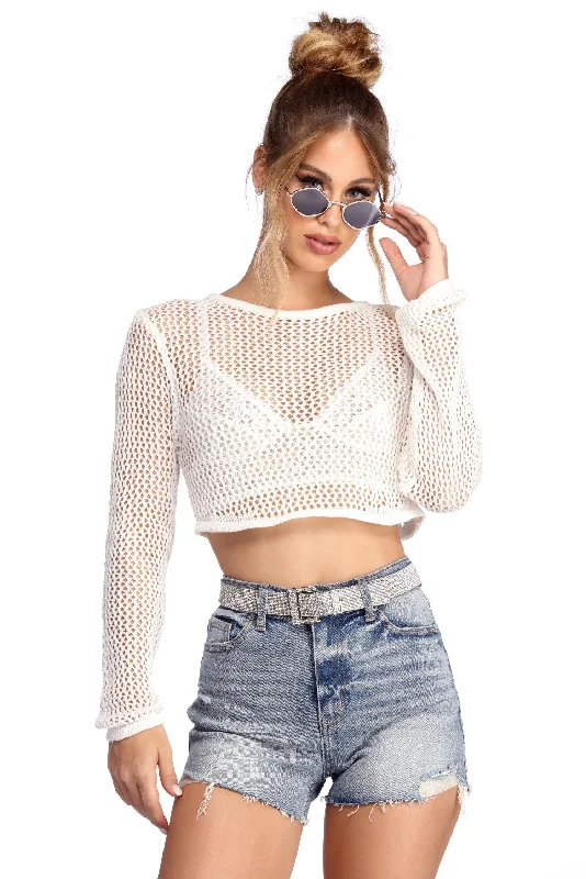 Getaway In Crochet Crop Top Hooded Caped Shawl Collar