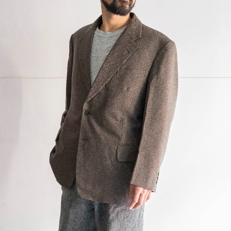 around1980s Japan vintage brown base multi color stripe tailored jacket Stand-Up Collar Roll-Neck Collar Turtle Neck