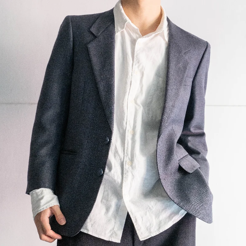 1980-90s Japan vintage dark navy color checked pattern tailored jacket Elasticated Jacket Padded Jacket Insulated Jacket