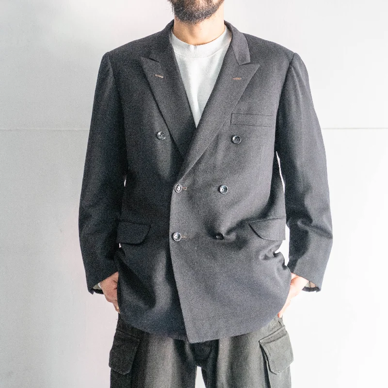 around 1970s Japan vintage black color double breasted tailored jacket Front Pockets Side Pockets Patch Pockets
