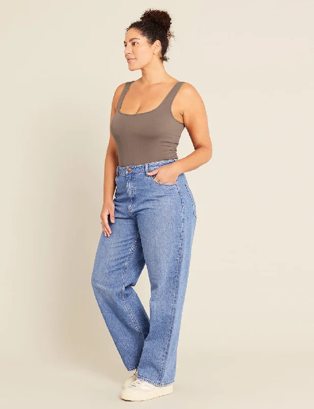 Ribbed Square Neck Bodysuit - Taupe Comfortable Lace Bodysuit