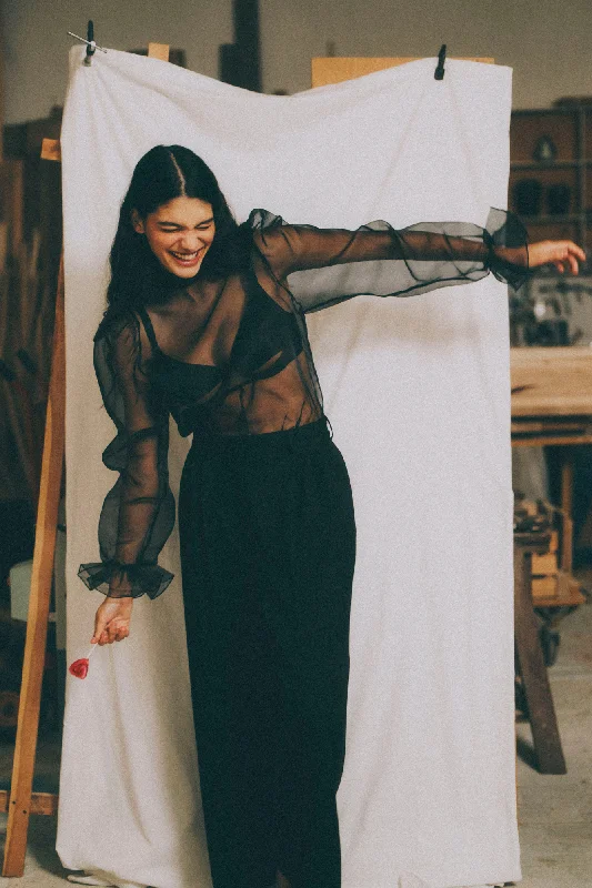 Magic Touch Bodysuit Black Elegant Bodysuit with Belted Waist