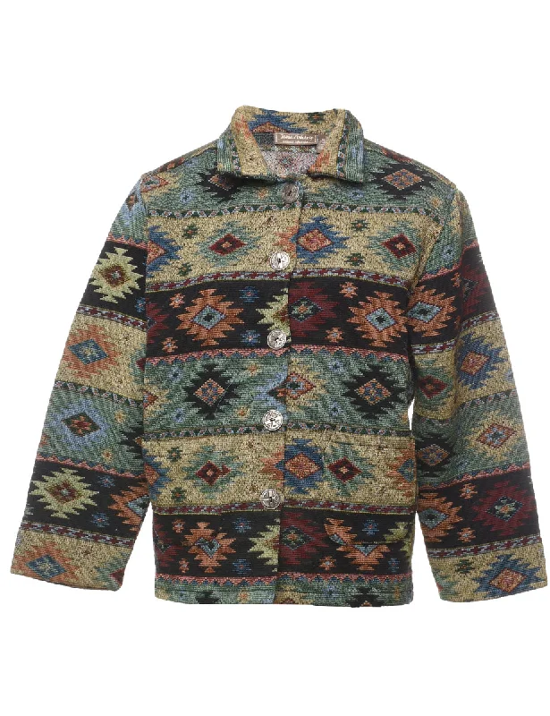 Jane Ashley Navajo Tapestry Jacket - M Faux Fur Fabric Real Fur Fabric Shearling Fabric