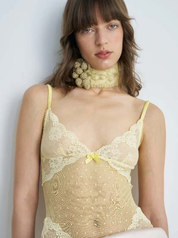 Nφdress X RoomSERVICE888 Yellow Lace Bodysuit Stylish One-Shoulder Bodysuit