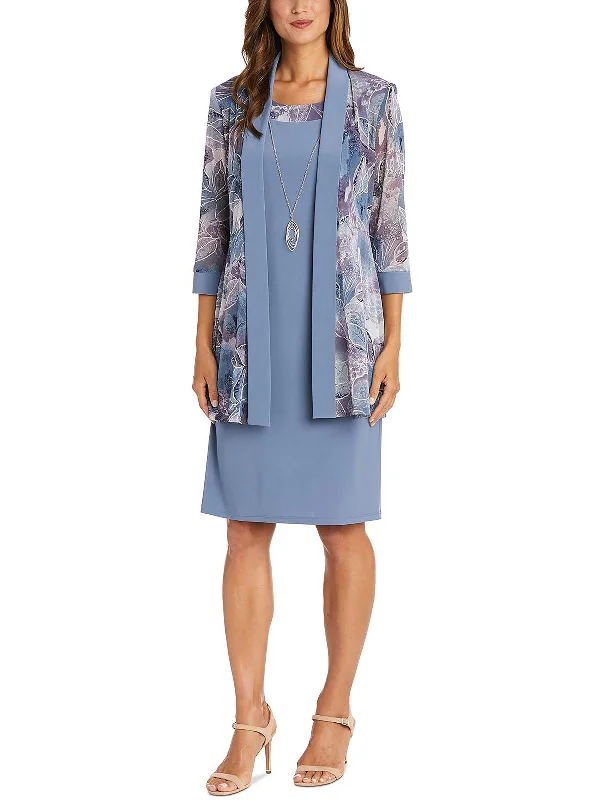 Womens Jacket Sheath Two Piece Dress Welt Pockets Slit Pockets Flap Pockets
