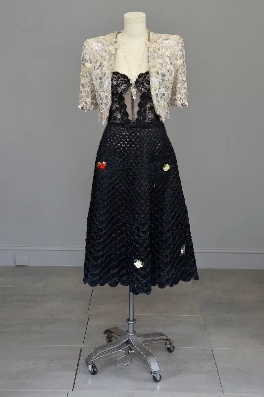 1950s Black Raffia Skirt, Size L linen skirt natural