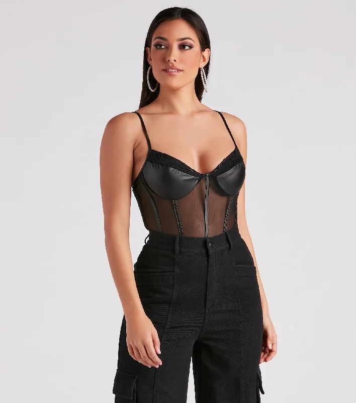 Daring Desire Mesh Lace Bodysuit Stylish Mock Neck Bodysuit
