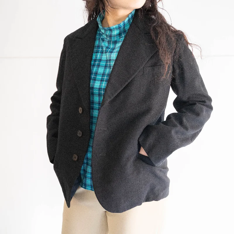1970-80s Europe black color wool herringbone tairoled jacket Wool Jacket Cashmere Jacket Tweed Jacket