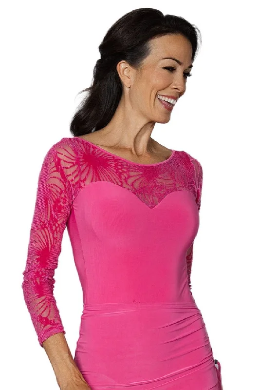 Dance America L2410 Women's Burnout Velvet Ballroom Practice Bodysuit Top in Stock Fashionable V-Neck Bodysuit
