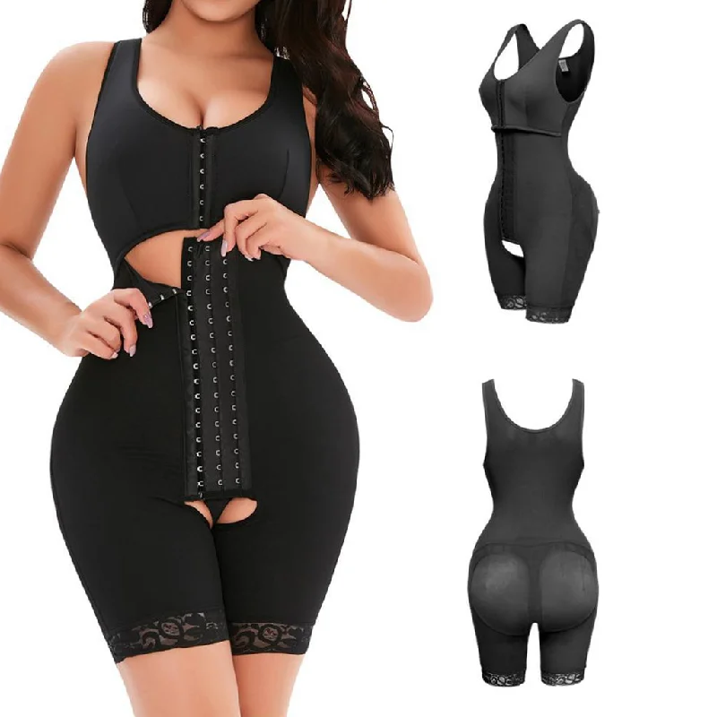 Plus Size Hooked Full-body Bodysuit Shapwear with Lace Trim Comfortable Bodysuit with Thong Back